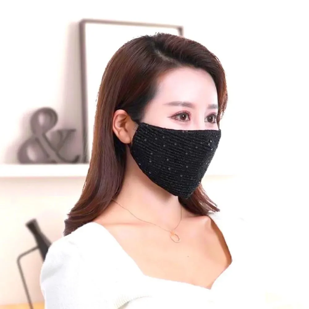 Black Sequin Embellished Mask